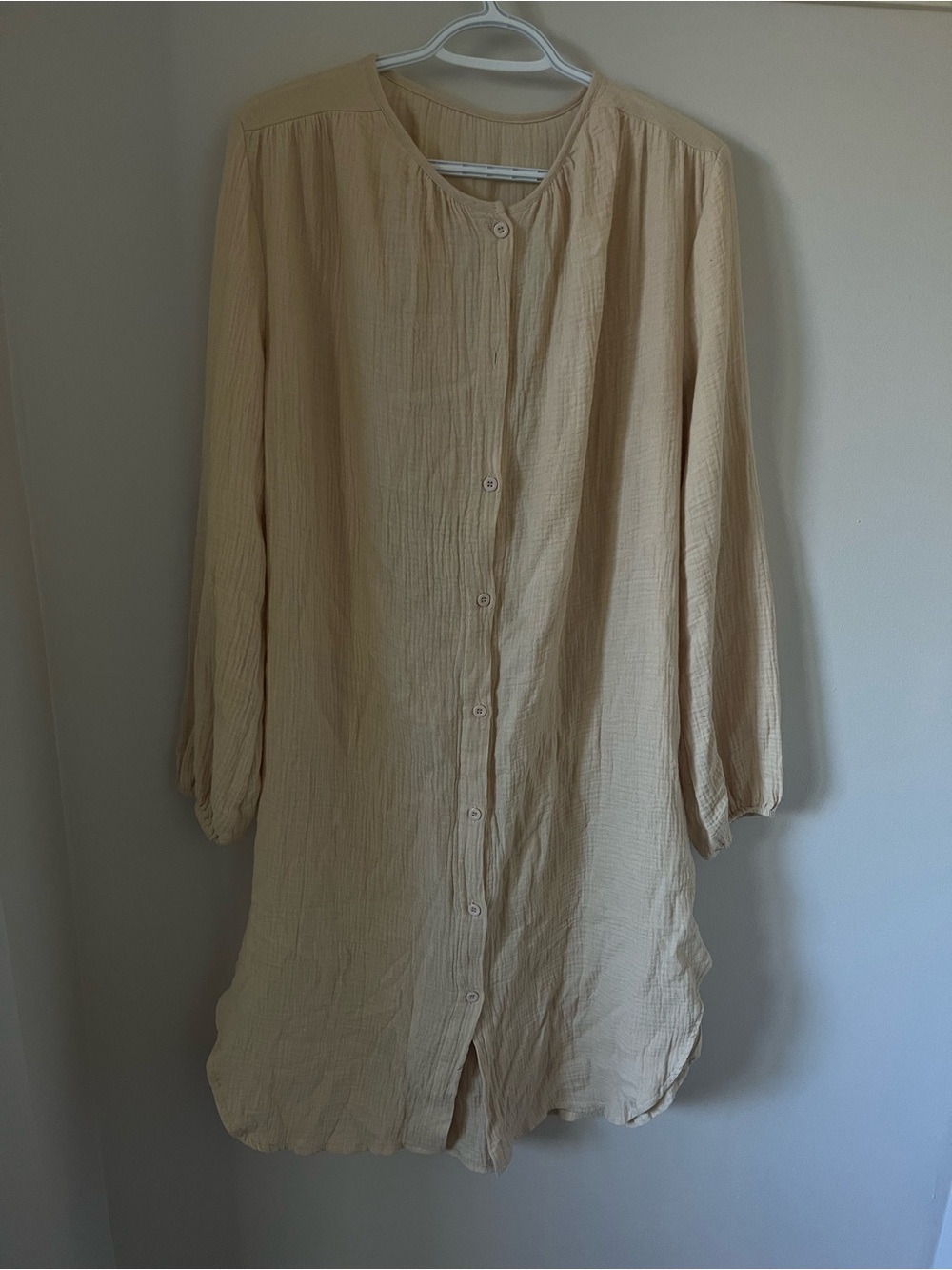 SHEIN Beige Long Sleeve Button-Front Dress